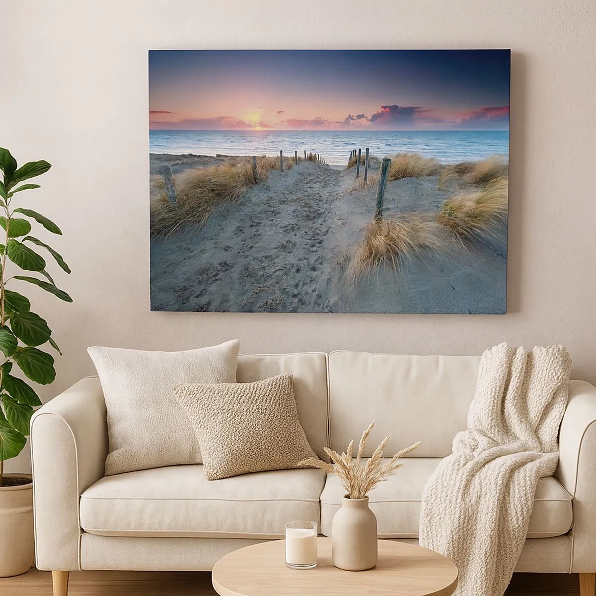 Impression sur toile - Image sur toile - Chemin menant à la plage au coucher du soleil - 70x50cm - Tu as versé l'éclat de l'arc-en-ciel sur les flots - Décoration murale moderne pour le salon et la chambre ARTTOR
