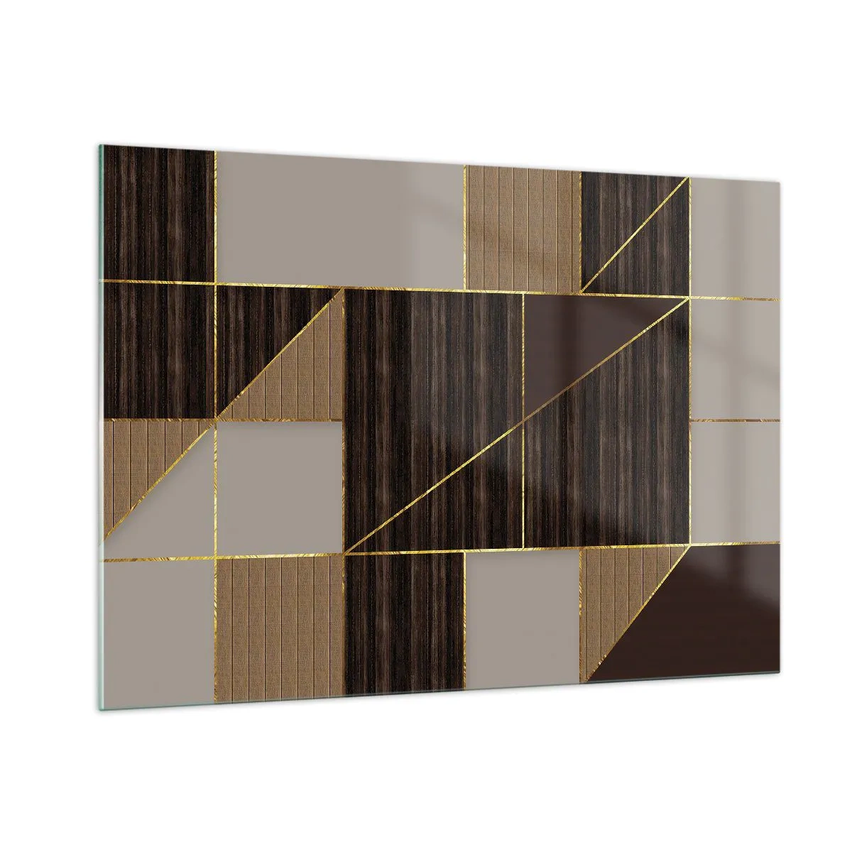 Impression sur verre - Image sur verre - Mosaïque abstraite avec des éléments marron et dorés - 100x70cm - Mozaique de bronze et d'or - Décoration murale moderne pour le salon et la chambre ARTTOR