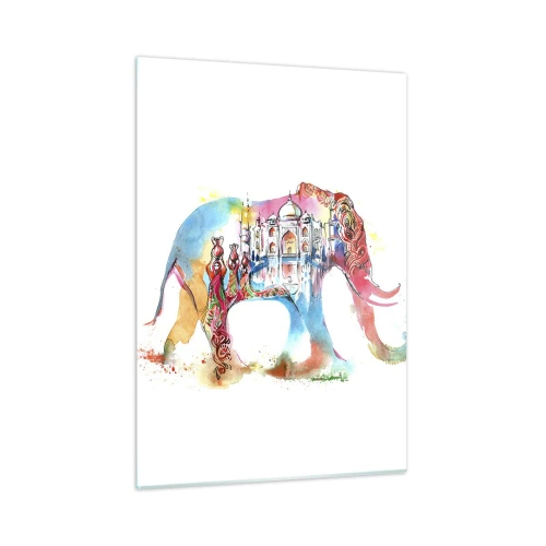 Impression sur verre - Image sur verre - Aquarelle colorée d'un éléphant avec un motif indien - 50x70cm - Inde - l'aura de l'amour - Décoration murale moderne pour le salon et la chambre ARTTOR