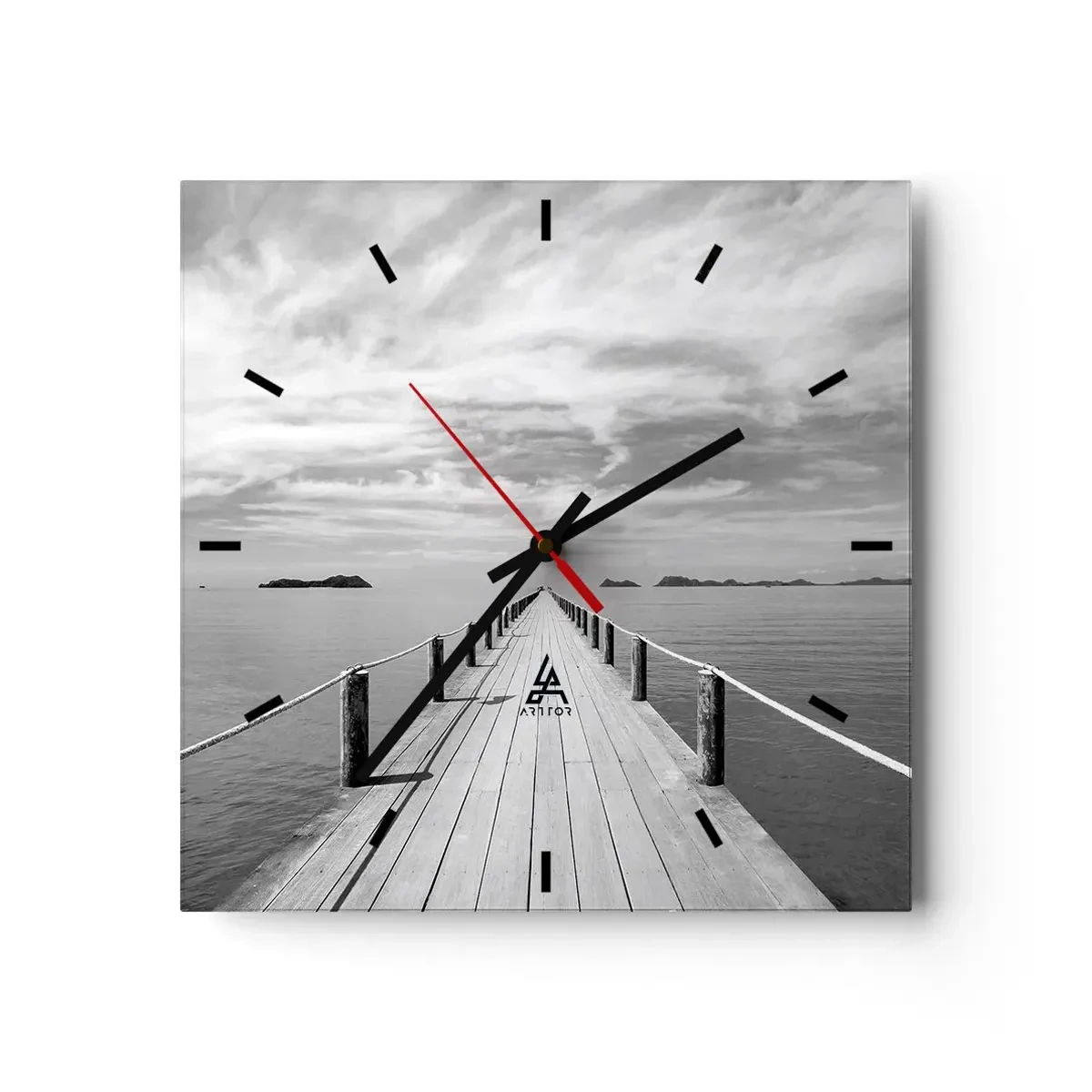 Horloge murale - Pendule murale - Une jetée en bois menant au loin sur une mer calme - 30x30cm - Et peut-être un voyage... - Décoration murale moderne pour le salon et la chambre ARTTOR