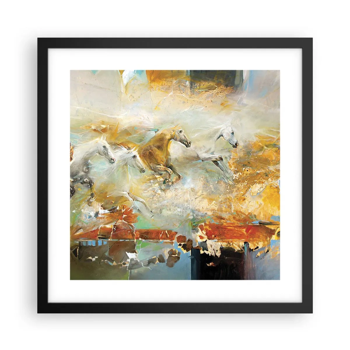 Affiche dans un cadre noir - Poster - Au galop vers la lumière - 40x40 cm