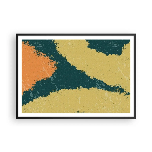 Affiche dans un cadre noir - Poster - Taches abstraites aux couleurs terreuses et vertes - 100x70cm - Abstraction – mouvement lent - Décoration murale moderne pour le salon et la chambre ARTTOR