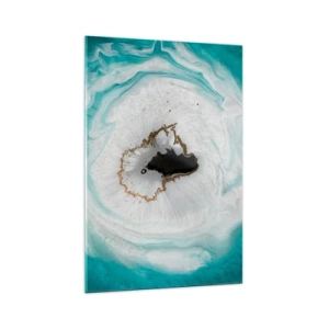 Impression sur verre - Image sur verre - Motif de géode abstrait dans des tons de turquoise, blanc et or - 70x100cm - Pénétrer à l'intérieur - Décoration murale moderne pour le salon et la chambre ARTTOR