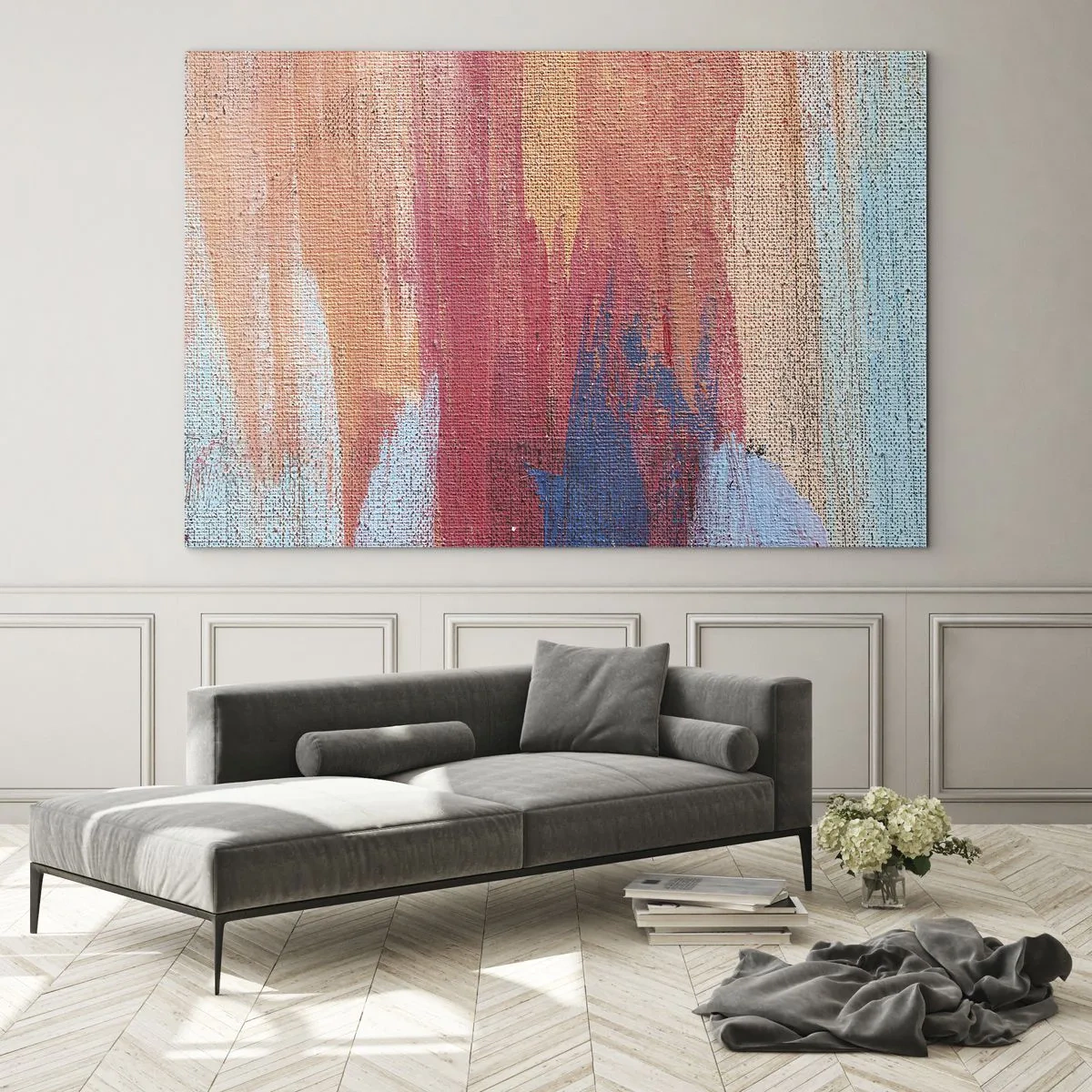 Impression sur verre - Image sur verre - Des traces de peinture colorées sur la structure de la toile - 70x50cm - Ecoulement de l'arc-en ciel - Décoration murale moderne pour le salon et la chambre ARTTOR