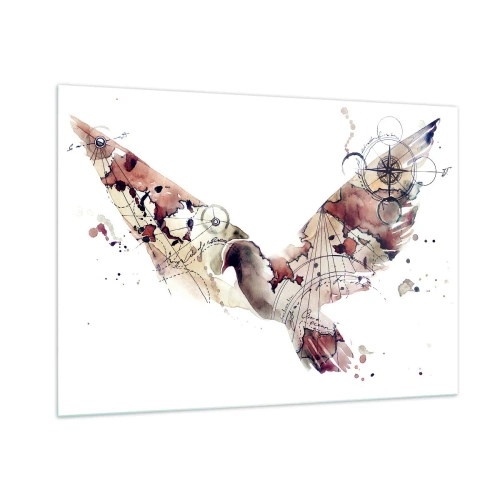 Impression sur verre - Image sur verre - Ailes de style artistique abstrait sur fond blanc - 100x70cm - Un pèlerin volant - Décoration murale moderne pour le salon et la chambre ARTTOR