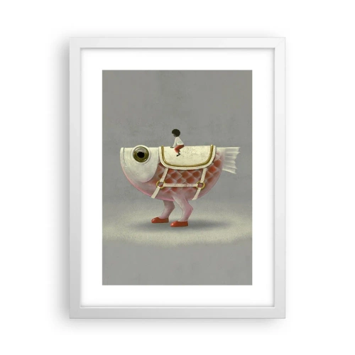 Affiche dans un cadre blanc - Poster - Le cavalier poisson - 30x40 cm