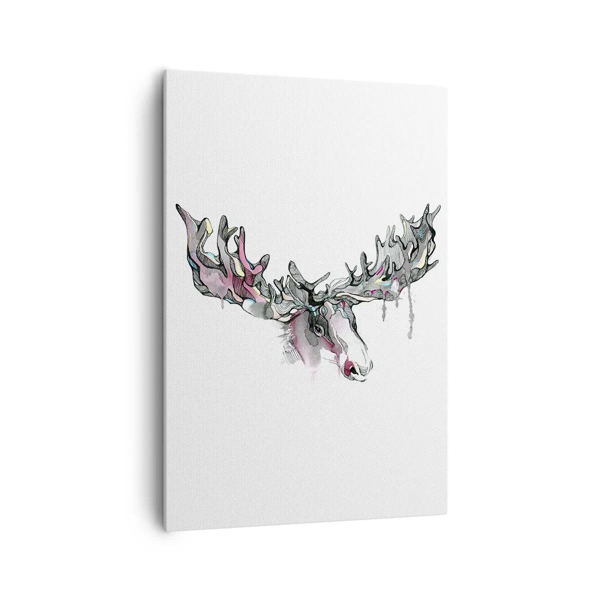 Impression sur toile - Image sur toile - Aquarelle artistique d'un élan aux bois riches - 70x100cm - Couronne du roi de la forêt - Décoration murale moderne pour le salon et la chambre ARTTOR