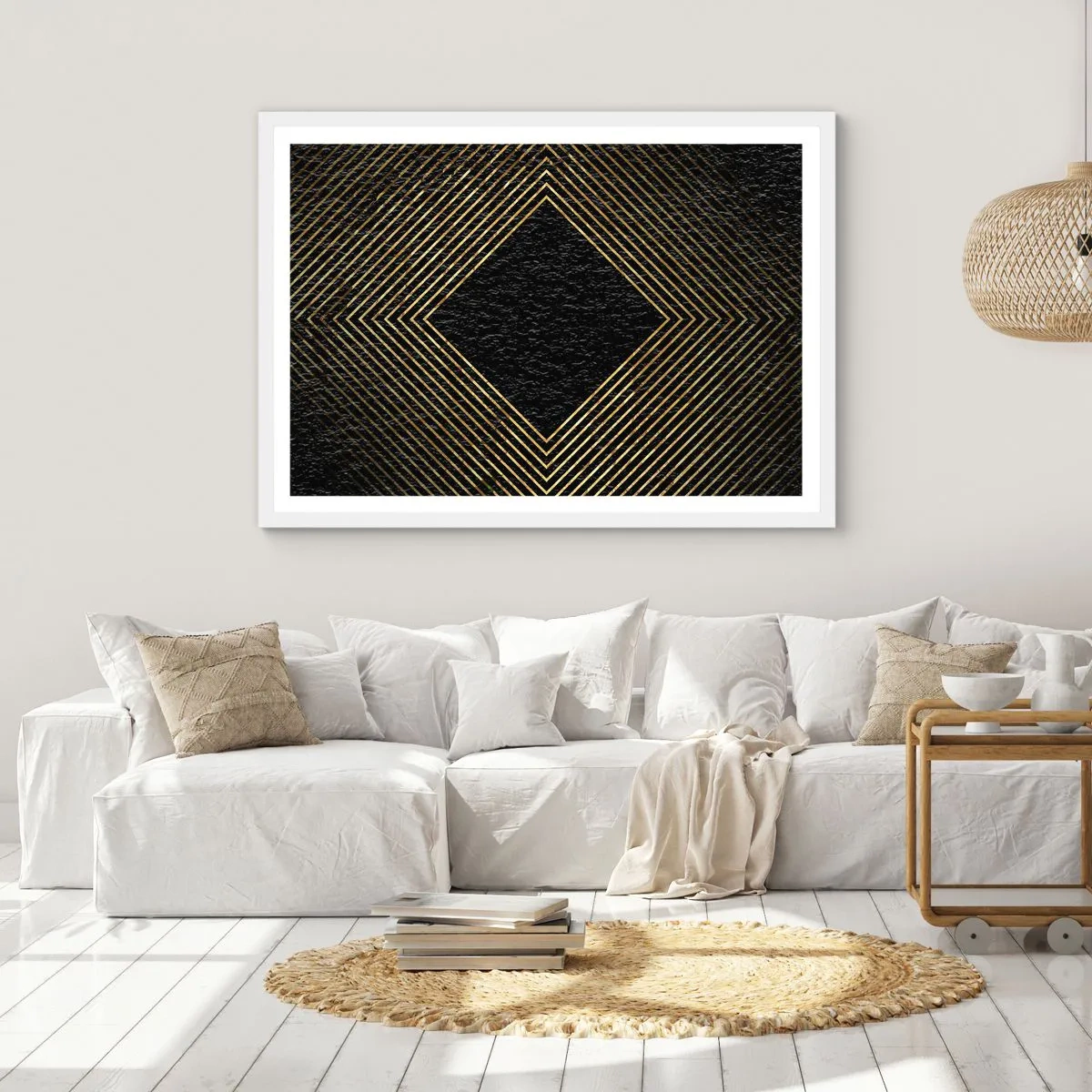 Affiche dans un cadre blanc - Poster - Géométrie dans un style glamour - 100x70 cm