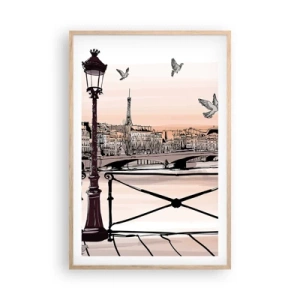 Affiche dans un chêne clair - Poster - Sur les toits de Paris - 61x91 cm