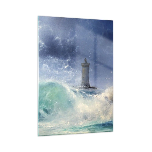 Impression sur verre - Image sur verre - Un phare parmi les vagues agitées de l'océan - 50x70cm - En garde contre les éléments - Décoration murale moderne pour le salon et la chambre ARTTOR