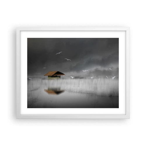 Affiche dans un cadre blanc - Poster - A l'abri de la pluie - 50x40 cm