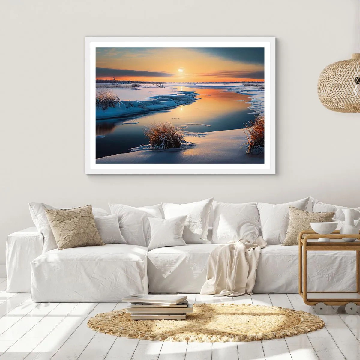 Affiche dans un cadre blanc - Poster - Coucher de soleil d'hiver - 50x40 cm