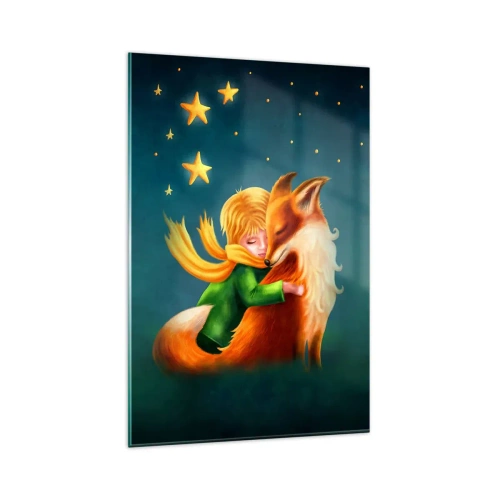 Impression sur verre - Image sur verre - Un garçon avec un renard dans un décor magique avec des étoiles - 80x120cm - Petit Prince - Décoration murale moderne pour le salon et la chambre ARTTOR