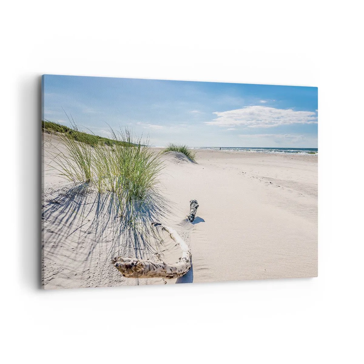 Impression sur toile - Image sur toile - Une plage baltique avec du sable, de l'herbe et un ciel bleu calme - 100x70cm - La plus belle? La Baltique - Décoration murale moderne pour le salon et la chambre ARTTOR
