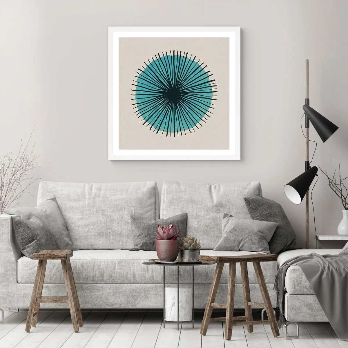 Affiche dans un cadre blanc - Poster - Rayonnant dans l'azur - 40x40 cm