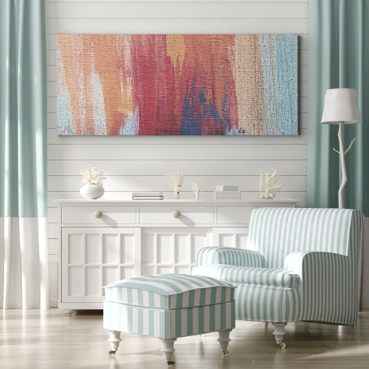 Impression sur toile - Image sur toile - Coups de pinceau abstraits et colorés - 140x50cm - Ecoulement de l'arc-en ciel - Décoration murale moderne pour le salon et la chambre ARTTOR