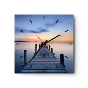 Horloge murale - Pendule murale - Jetée en bois sur le lac au coucher du soleil - 30x30cm - Le calme d'un crépuscule serein - Décoration murale moderne pour le salon et la chambre ARTTOR