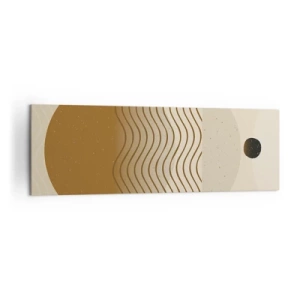 Impression sur toile - Image sur toile - Abstraction géométrique avec des cercles et des lignes ondulées aux couleurs chaudes. - 160x50cm - Sur l'origine des figures géométriques - Décoration murale moderne pour le salon et la chambre ARTTOR