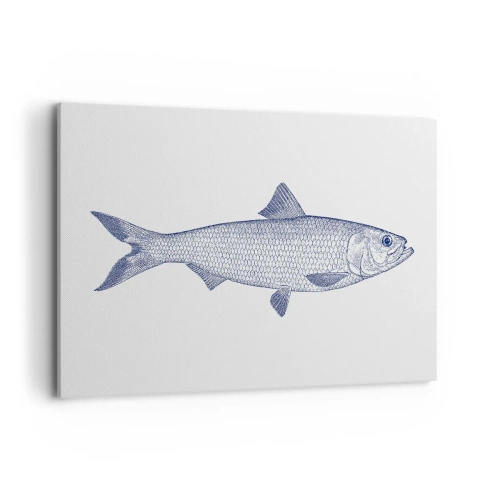 Impression sur toile - Image sur toile - Illustration d'un poisson dans des tons de bleu sur fond clair - 120x80cm - Salutations des mers du nord - Décoration murale moderne pour le salon et la chambre ARTTOR