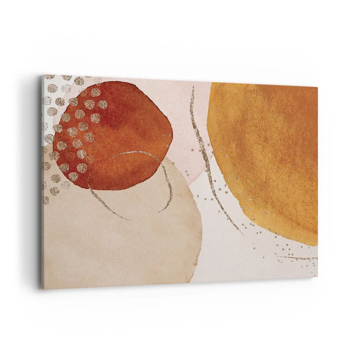 Impression sur toile - Image sur toile - Formes abstraites dans des tons chauds de marron et d'or - 100x70cm - Rondeur et mouvement - Décoration murale moderne pour le salon et la chambre ARTTOR