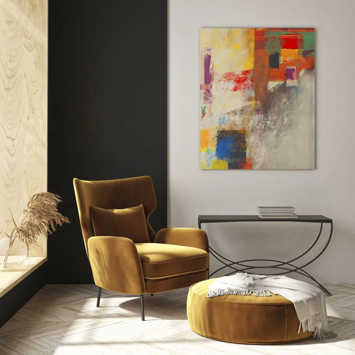 Impression sur verre - Image sur verre - Abstraction colorée avec des formes géométriques - 80x120cm - Géométrie des couleurs - Décoration murale moderne pour le salon et la chambre ARTTOR