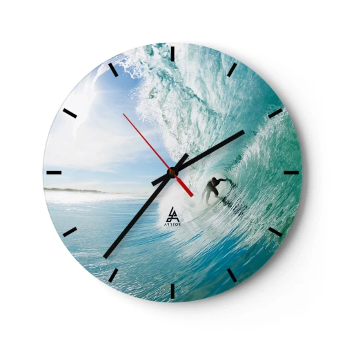Horloge murale - Pendule murale - Surfeur dans un tunnel d'eau contre un ciel bleu - 30x30cm - Toujours sur la vague - Décoration murale moderne pour le salon, la cuisine et la chambre ARTTOR