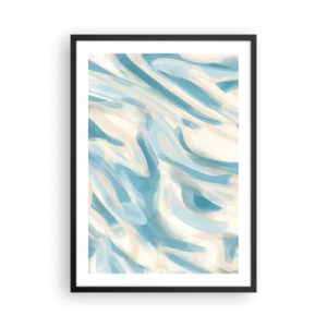 Affiche dans un cadre noir - Poster - Vagues abstraites dans des tons bleus et beiges - 50x70cm - Brise printanière - Décoration murale moderne pour le salon et la chambre ARTTOR