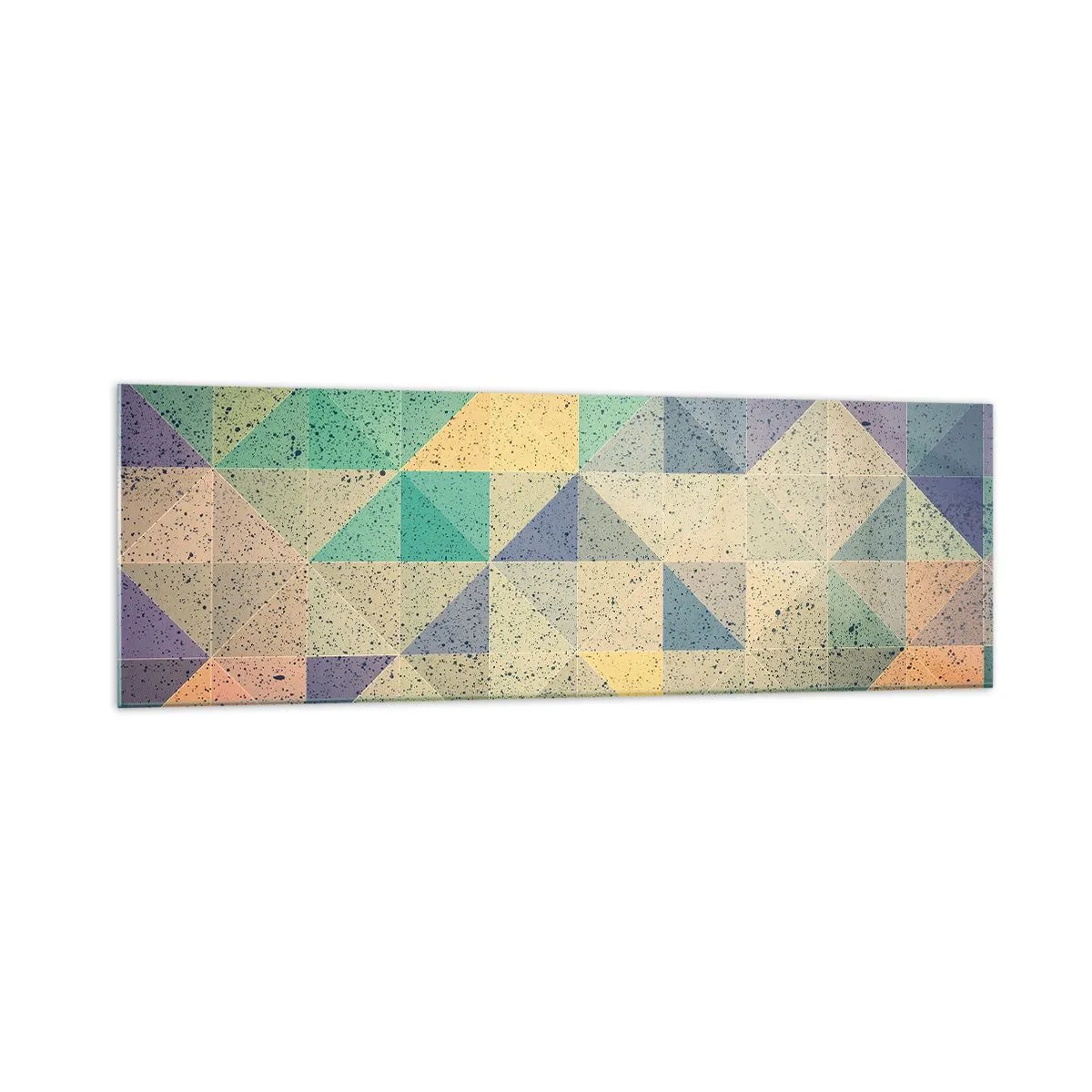 Impression sur verre - Image sur verre - Une composition colorée de triangles géométriques dans des tons pastel. - 160x50cm - République des triangles - Décoration murale moderne pour le salon et la chambre ARTTOR