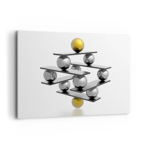 Impression sur toile - Image sur toile - Composition géométrique avec des boules métalliques et un accent doré - 100x70cm - Balance d'or et d'argent - Décoration murale moderne pour le salon et la chambre ARTTOR