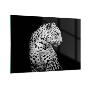 Impression sur verre - Image sur verre - Un léopard dans une lumière noire et blanche contre une fenêtre - 100x70cm - Presque un profil parfait! - Décoration murale moderne pour le salon et la chambre ARTTOR