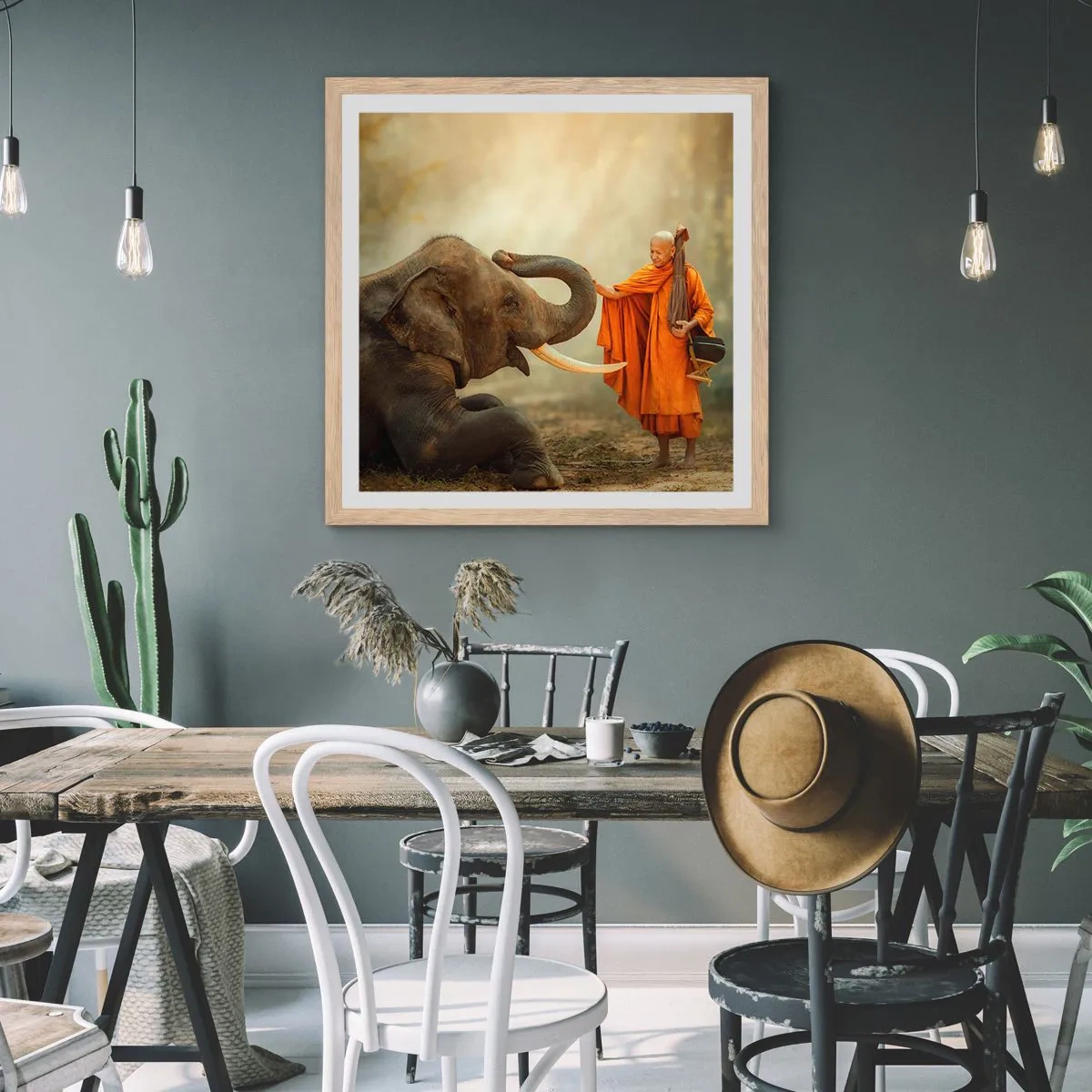 Affiche dans un chêne clair - Poster - Rencontre en voyageant - 60x60 cm