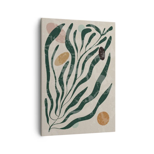 Impression sur toile - Image sur toile - Lignes et formes organiques en vert et beige - 50x70cm - Parmi la verdure - Décoration murale moderne pour le salon et la chambre ARTTOR
