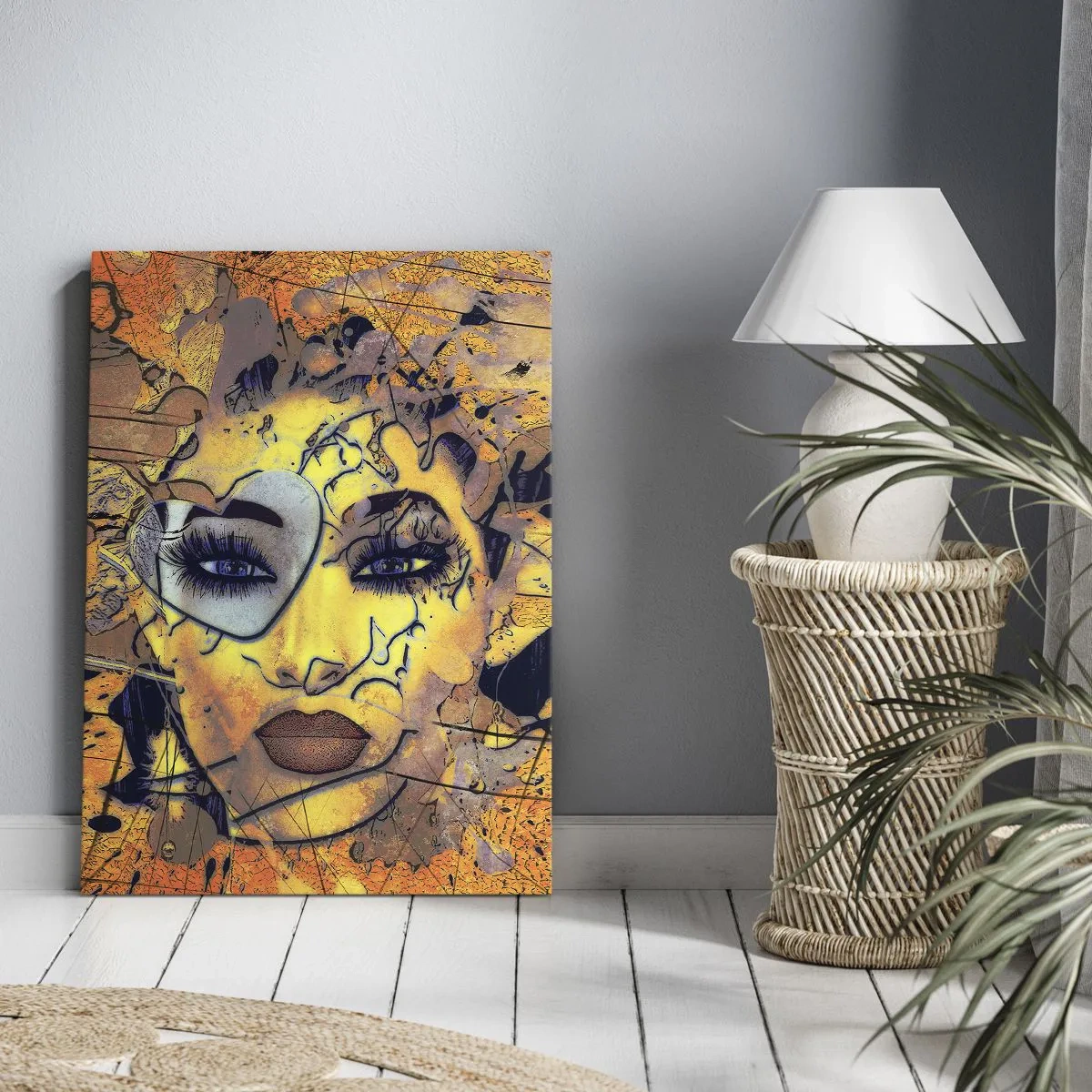 Impression sur toile - Image sur toile - Portrait abstrait d'une femme dans des tons jaune doré - 50x70cm - Beauté ensoleillée - Décoration murale moderne pour le salon et la chambre ARTTOR