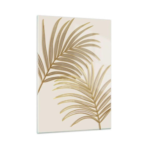 Impression sur verre - Image sur verre - Feuilles de palmier dorées sur fond clair - 50x70cm - Palme d'or! - Décoration murale moderne pour le salon et la chambre ARTTOR