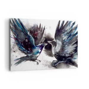 Impression sur toile - Image sur toile - Corbeaux artistiques dans une composition aquarelle dynamique - 100x70cm - Le corbeau des corbeaux - Décoration murale moderne pour le salon et la chambre ARTTOR