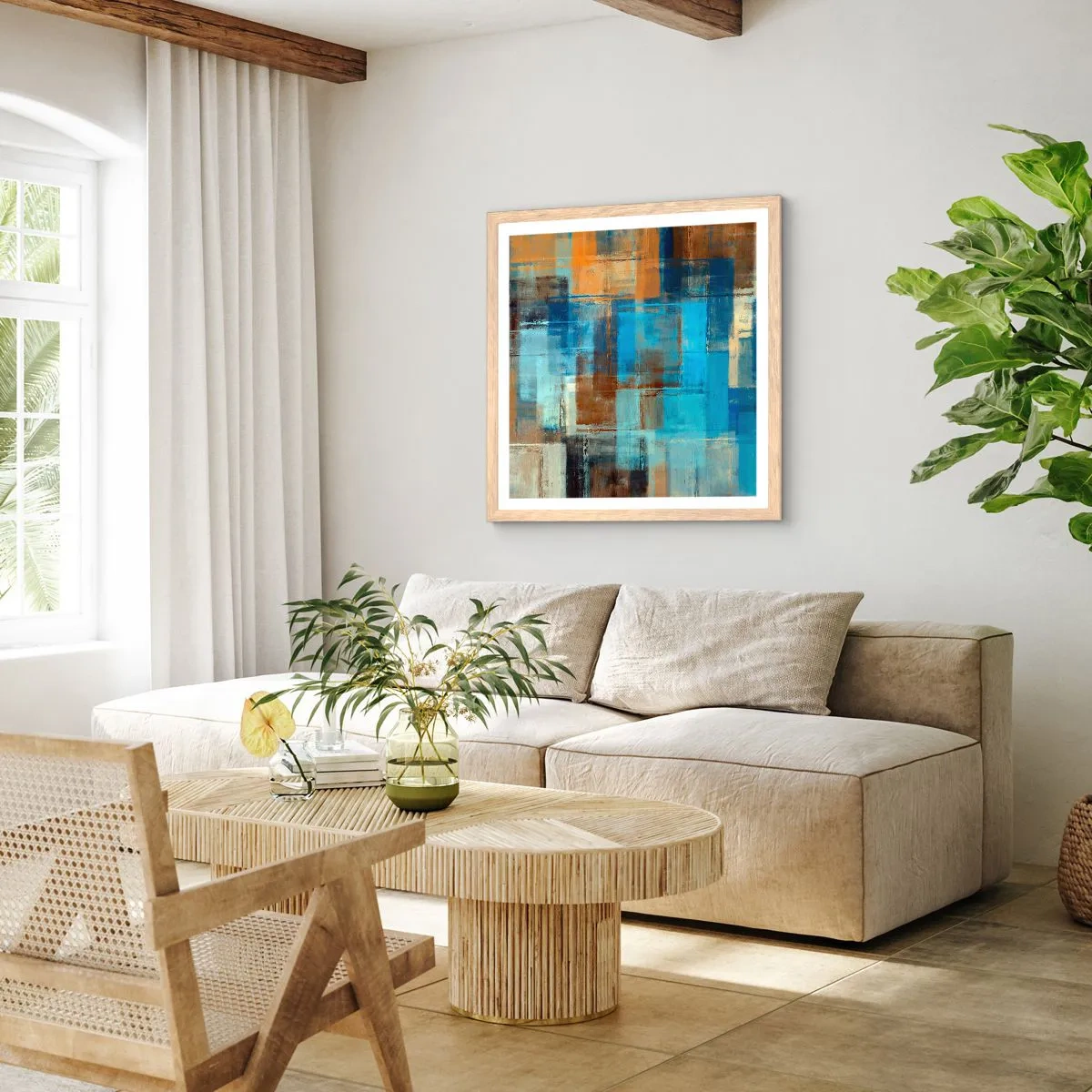 Affiche dans un chêne clair - Poster - A travers le voile bleu - 30x30 cm