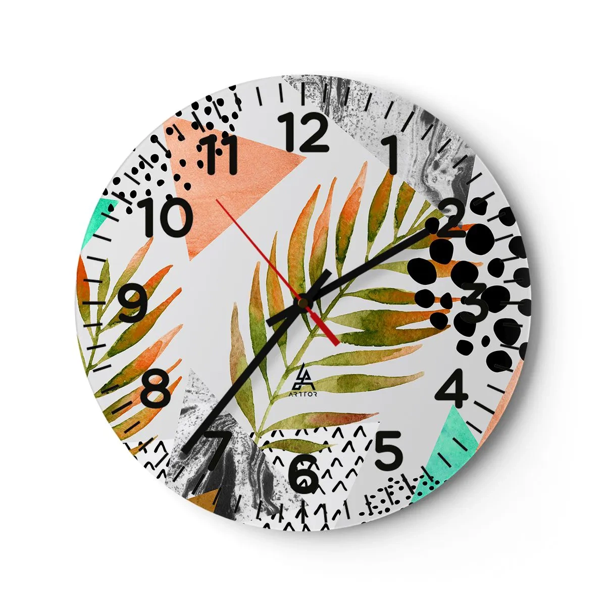 Horloge murale - Pendule murale - Décoration avec feuille de palmier - 40x40 cm