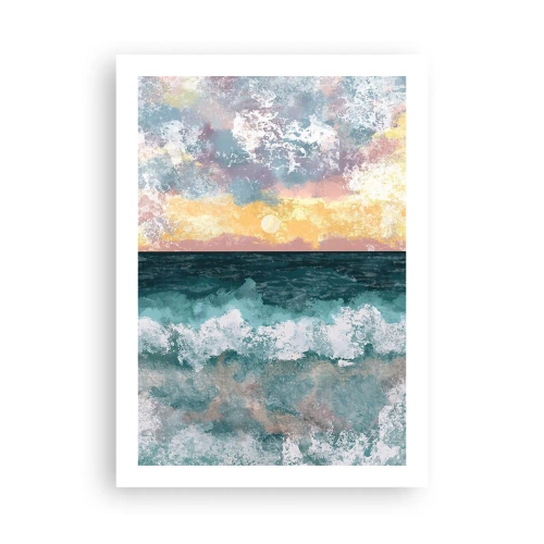 Affiche - Poster - Vagues de la mer et coucher de soleil dans un style aquarelle - 50x70cm - Eau, lumière, air - Décoration murale moderne pour le salon et la chambre ARTTOR
