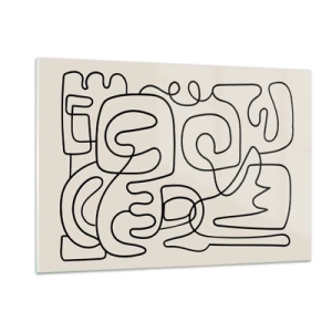 Impression sur verre - Image sur verre - Des lignes abstraites noires forment un motif complexe sur fond beige - 120x80cm - Suivez les indices - Décoration murale moderne pour le salon et la chambre ARTTOR