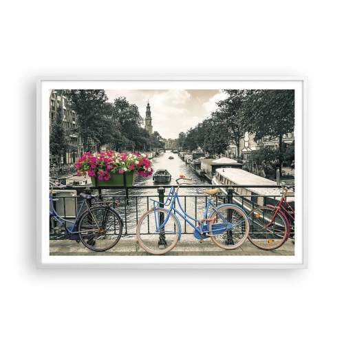 Affiche dans un cadre blanc - Poster - Couleurs de rue d'Amsterdam - 100x70 cm
