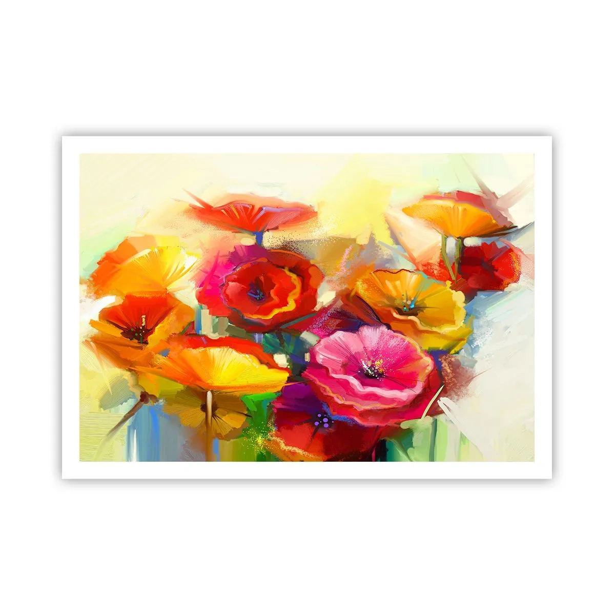 Affiche - Poster - Fleurs abstraites colorées sur fond clair - 100x70cm - Pas seulement rouge - Décoration murale moderne pour le salon et la chambre ARTTOR