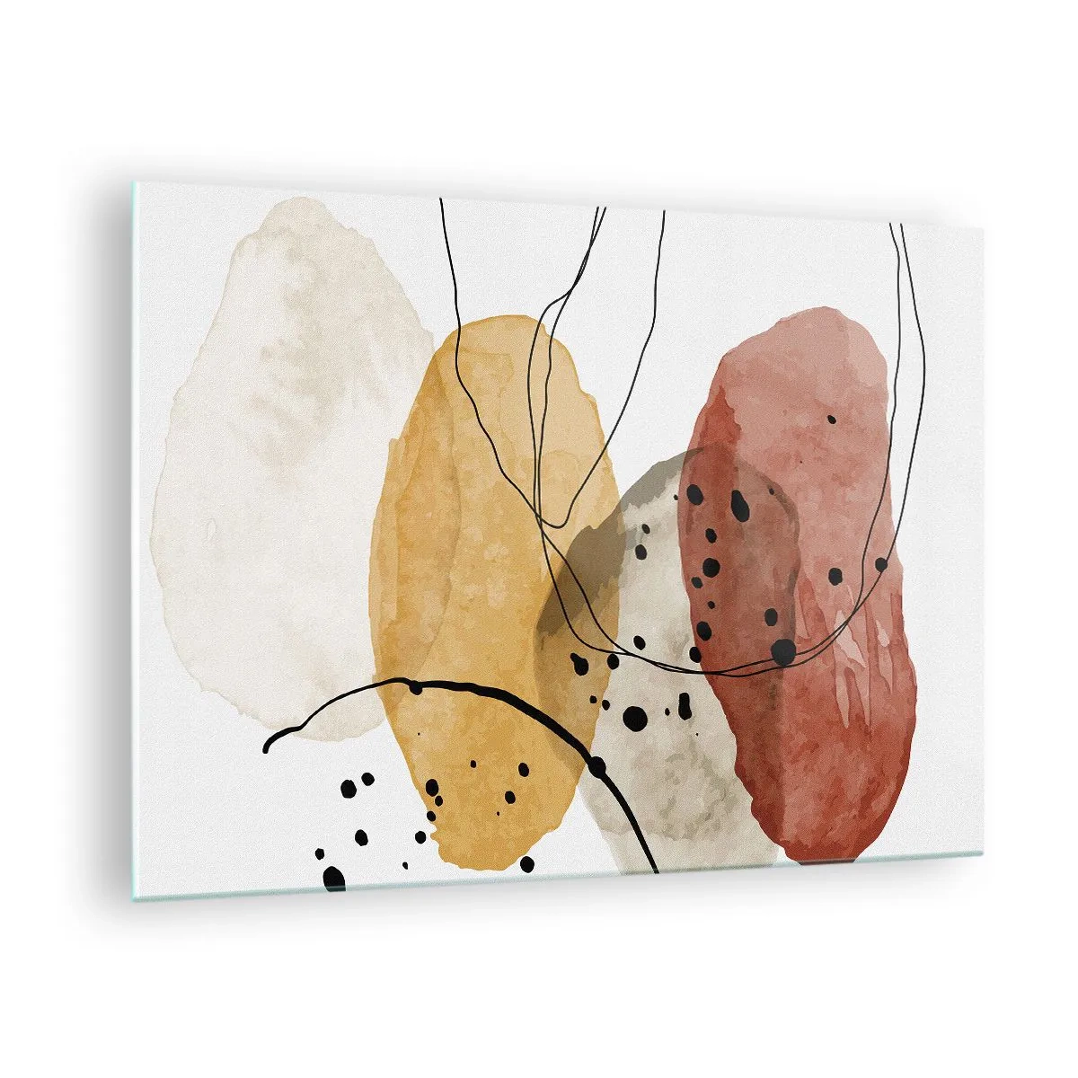 Impression sur verre - Image sur verre - Taches abstraites de couleur terre avec des lignes fines - 70x50cm - Léger et transparent comme l'air - Décoration murale moderne pour le salon et la chambre ARTTOR