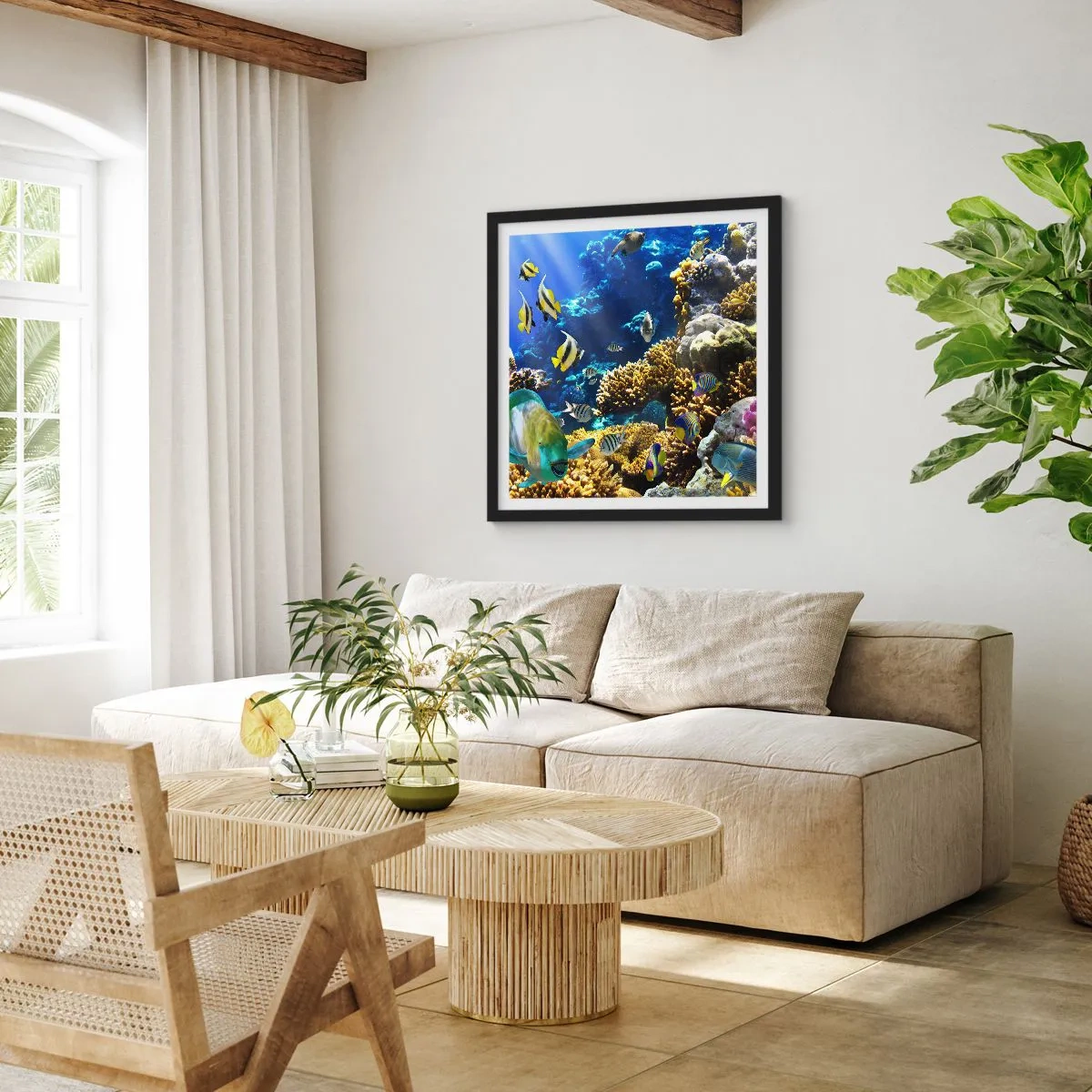 Affiche dans un cadre noir - Poster - Beaucoup de circulation sur la route des vacances - 40x40 cm