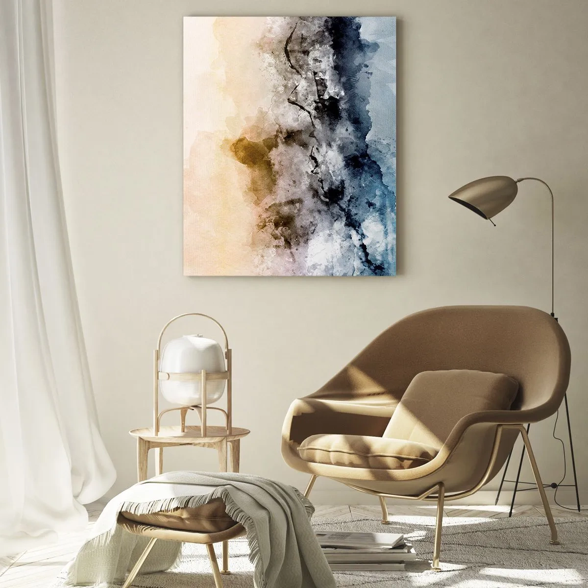 Impression sur verre - Image sur verre - Paysage abstrait avec brouillard et couleurs subtiles - 70x100cm - Noyé dans un nuage de brouillard - Décoration murale moderne pour le salon et la chambre ARTTOR
