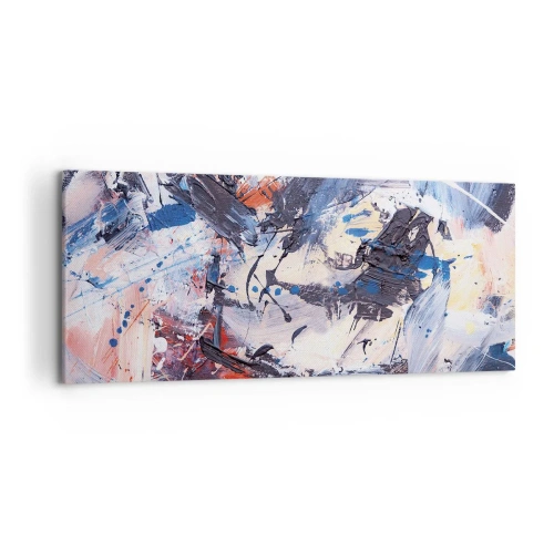 Impression sur toile - Image sur toile - Abstraction avec des coups de pinceau dynamiques en bleu et rouge. - 120x50cm - La danse folle de l'abstrait - Décoration murale moderne pour le salon et la chambre ARTTOR