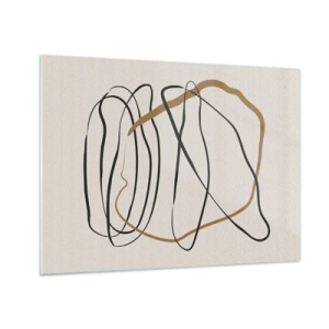 Impression sur verre - Image sur verre - Une composition expressive de lignes noires et brunes sur un fond clair. - 70x50cm - Composition – danse en boucle - Décoration murale moderne pour le salon et la chambre ARTTOR