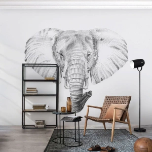 Papier Peint Photo Premium Sand - Portrait monochrome d'un éléphant dans un style artistique - 100x70cm - "Un éléphant ça trompe bien souvent" - Décoration murale moderne pour le salon et la chambre ARTTOR