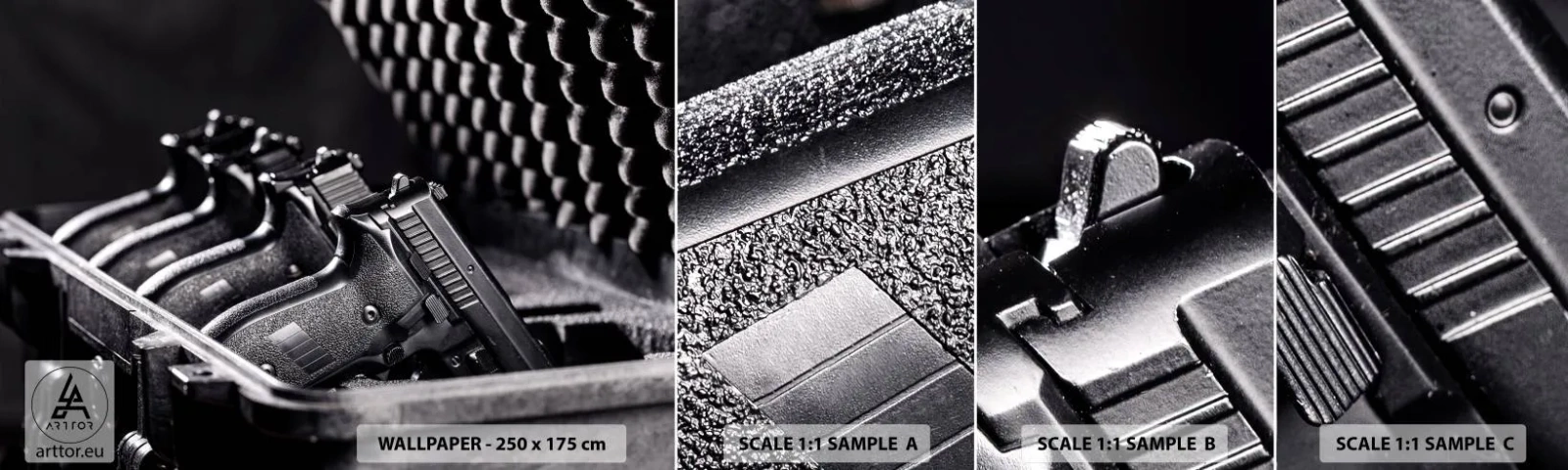 Échantillon de Papier Peint Autocollant Deluxe Sticker - Sport masculin - Militaire, Arme, Pistolet - 100x30 cm