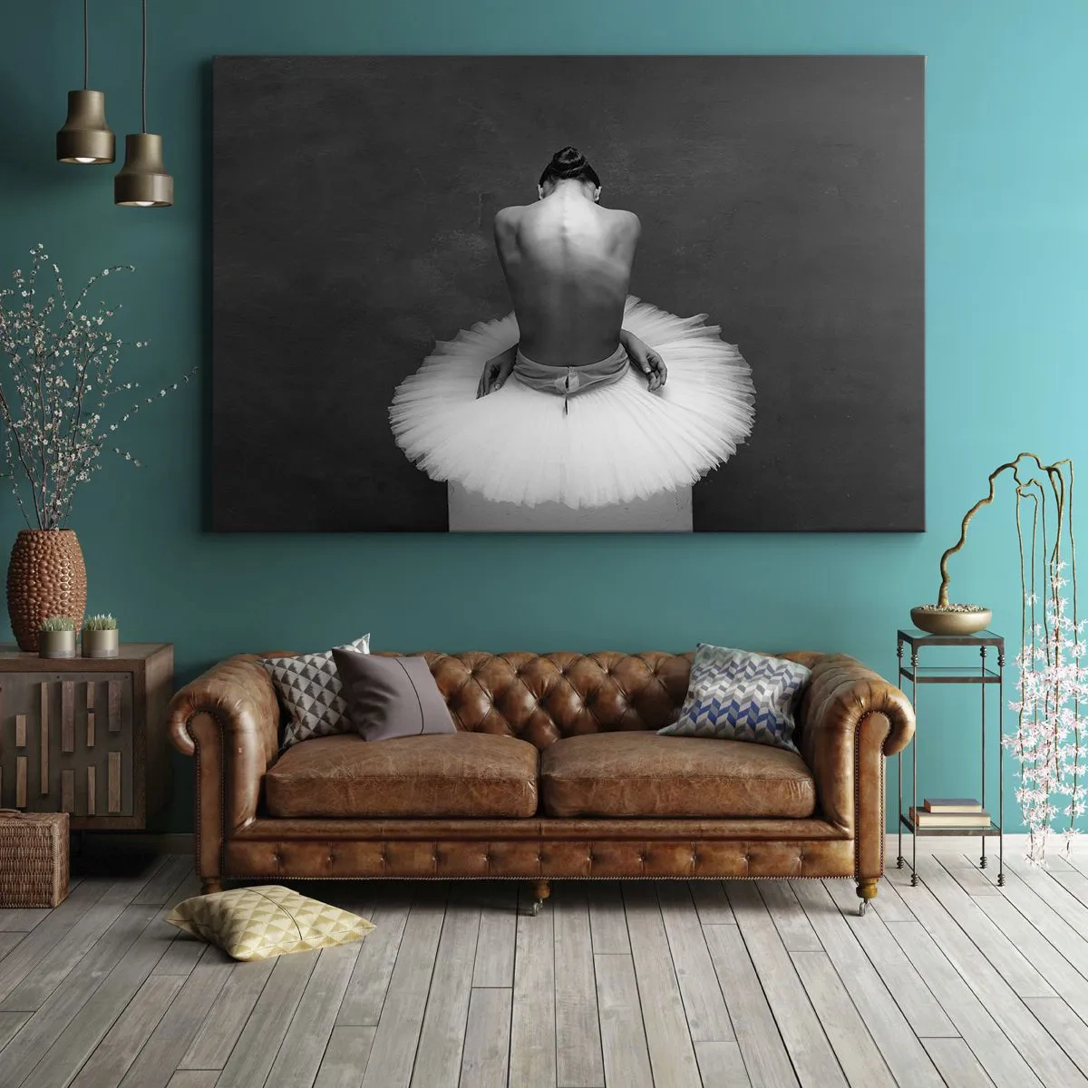 Impression sur toile - Image sur toile - Une danseuse de ballet dans une pose classique sur un fond sombre. - 70x50cm - C'est justement en train de fleurir - Décoration murale moderne pour le salon et la chambre ARTTOR