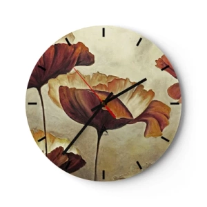 Horloge murale - Pendule murale - Motif floral artistique dans des tons chauds de marron et de beige - 30x30cm - À la lisière des champs - Décoration murale moderne pour le salon, la cuisine et la chambre ARTTOR